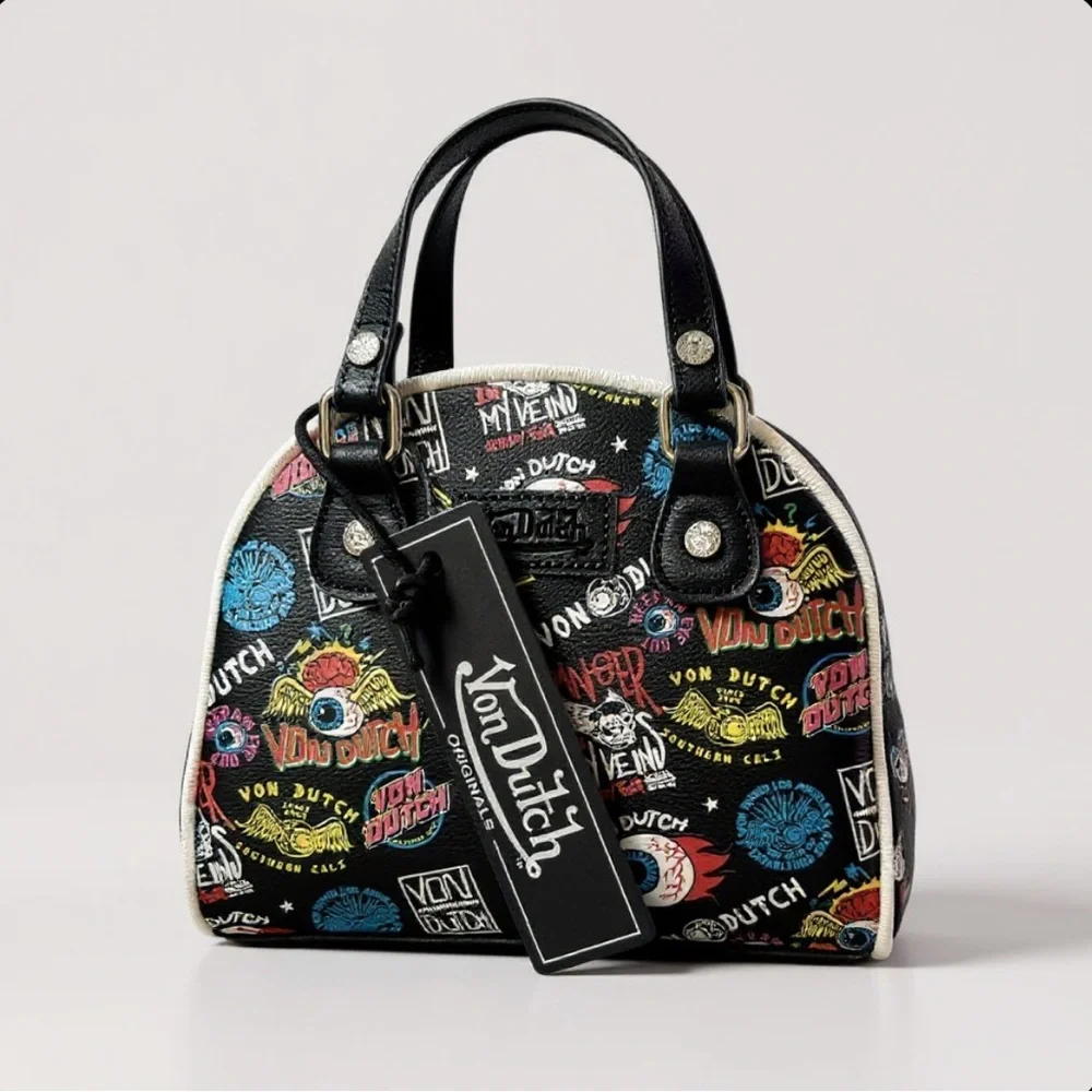 Von Dutch Black Satchel with Colorful Graphics Bowling bag - Picture 2 of 4